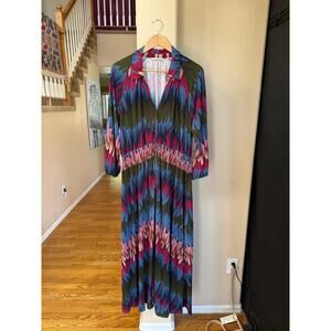 Soft Surroundings Stretch Knit Button "Ancient Isle" Long Maxi L Dress Vibrant